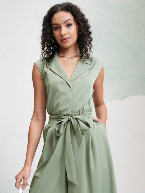 ESPYR By Tokyo Talkies Women Solid Waist Tie Up Culotte Jumpsuit