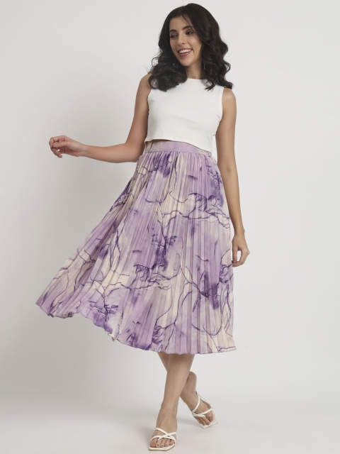 ZWERLON Women Printed Pleated Midi A-Line Skirts - Image 6