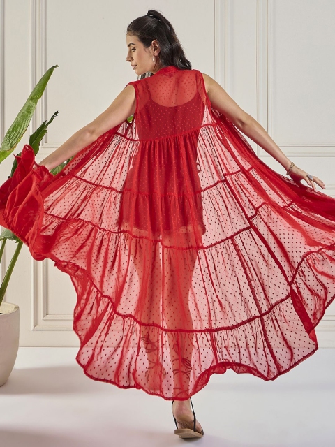 WineRed Self Design Tiered Longline Shrug - Image 4