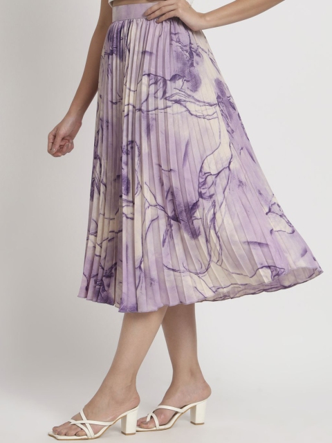 ZWERLON Women Printed Pleated Midi A-Line Skirts - Image 3