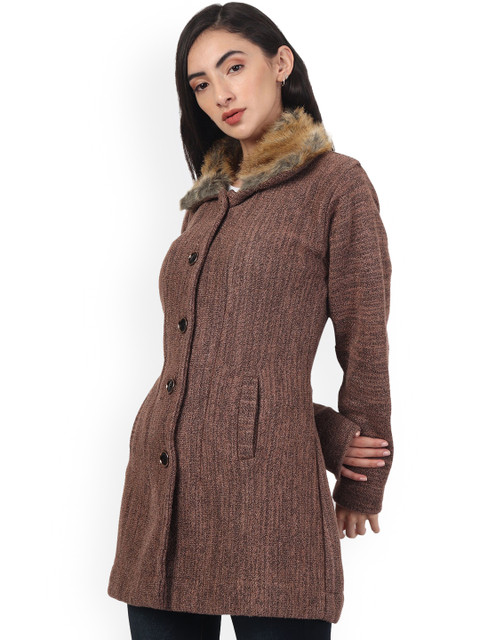 HAUTEMODA Women Wool Brown Long Sleeves Single-Breasted Overcoat - Image 4