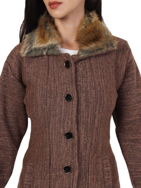 HAUTEMODA Women Wool Brown Long Sleeves Single-Breasted Overcoat - Image 2