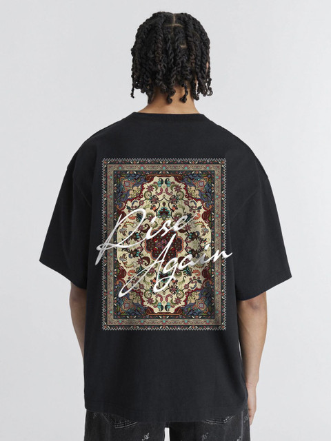 PRONK Men Printed Raw Edge Oversized T-shirt