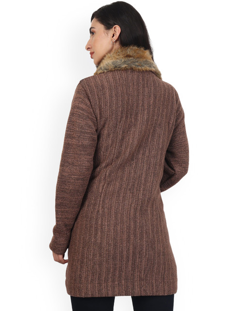 HAUTEMODA Women Wool Brown Long Sleeves Single-Breasted Overcoat - Image 5