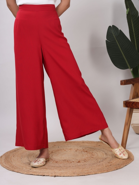 Chandbaali Women's Rayon Solid Straight Palazzos