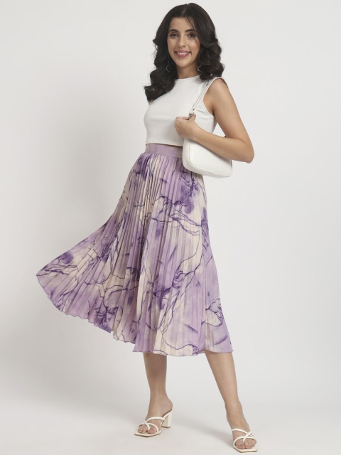 ZWERLON Women Printed Pleated Midi A-Line Skirts - Image 5