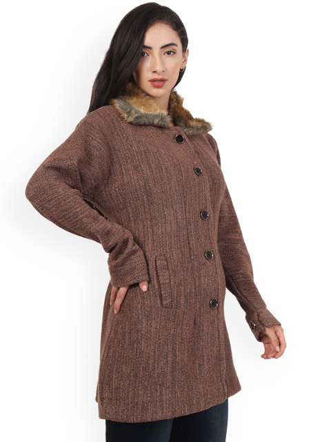 HAUTEMODA Women Wool Brown Long Sleeves Single-Breasted Overcoat - Image 3