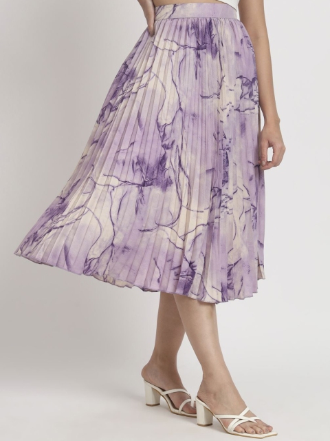 ZWERLON Women Printed Pleated Midi A-Line Skirts - Image 2