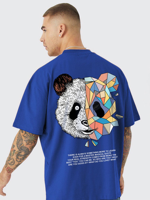 PRONK Men Blue Graphic Oversized T-shirt