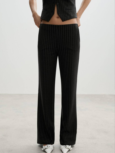 MANGO Women Pinstriped Straight Fit Trousers