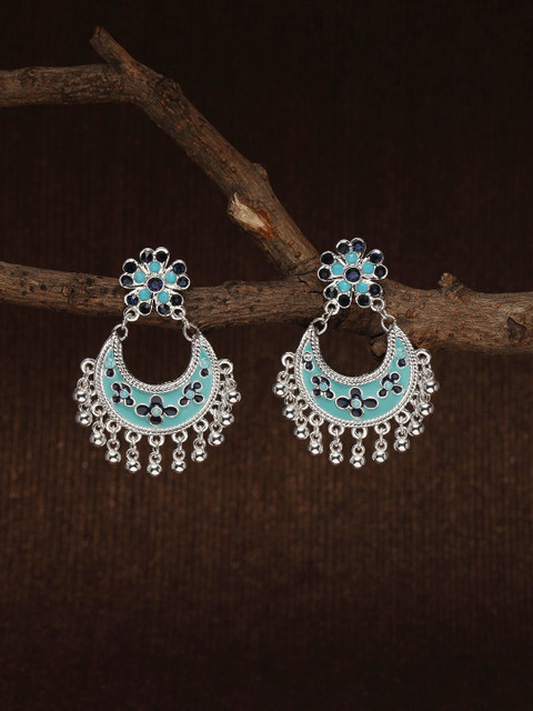 Kalakrith Milano Silver-Plated Stone Studded Chandbalis