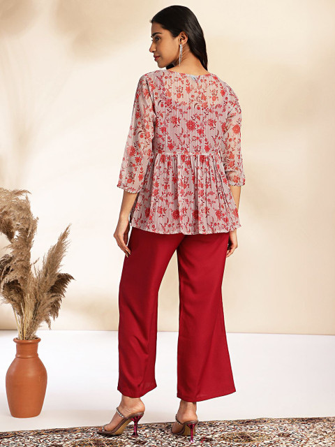 Janasya Women Wine Moss Solid Crop Top with Pant and Jacket - Image 5