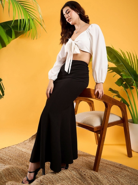 Berrylush Women Black Solid High Rise A-Line Maxi Skirts - Image 5
