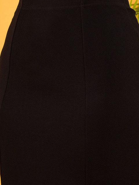 Berrylush Women Black Solid High Rise A-Line Maxi Skirts - Image 6