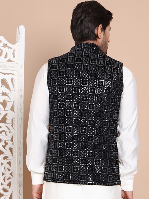 Anouk Sequin Embroidered Velvet Nehru Jackets - Image 4