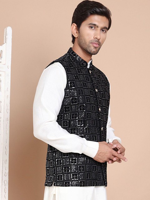 Anouk Sequin Embroidered Velvet Nehru Jackets - Image 3