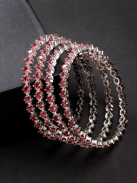 NVR Set Of 4 Silver Plated Cubic Zirconia Stone Studded Bangles