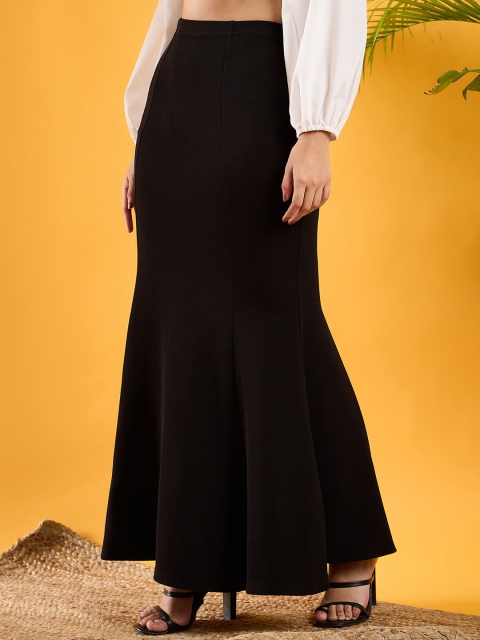 Berrylush Women Black Solid High Rise A-Line Maxi Skirts - Image 2