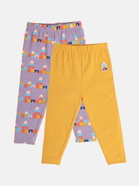 MINI KLUB Girls Pack Of 2 Printed Cotton Ankle-Length Leggings