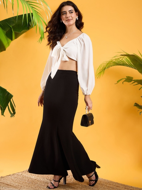 Berrylush Women Black Solid High Rise A-Line Maxi Skirts - Image 4