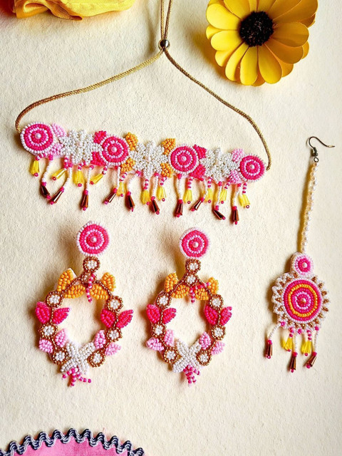 Sangria Gold Plated Beaded Jewellery Set