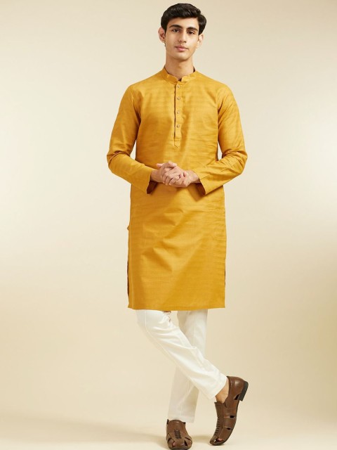 Diwas by Manyavar Geometric Woven Design Mandarin Collar Pure Cotton Straight Kurta