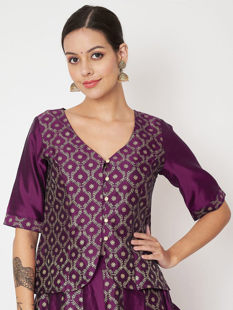 studio rasa Women Floral Printed V-Neck Silk Blend Top