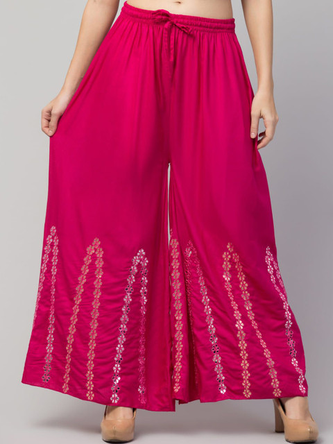 FAMBEE Women Ethnic Motifs Embroidered Flared Ethnic Palazzos