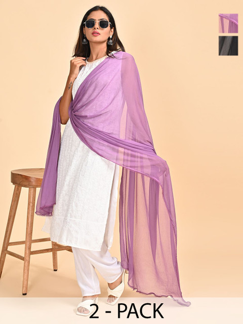 HELLA FASHIONS Pack Of 2 Chiffon Dupattas