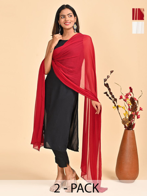 HELLA FASHIONS Pack Of 2 Chiffon Dupattas