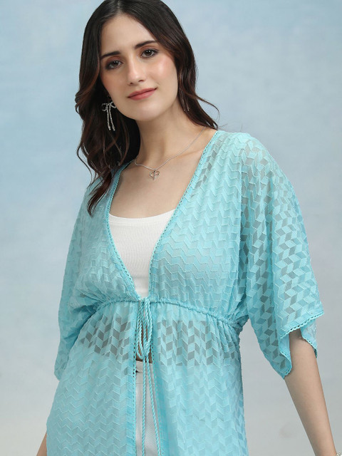 Vishudh Women Longline Tie-Up Shrug