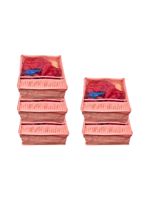 Ajabh Peach-Coloured 5 Pieces Water Resistant Multi-Utility Satin Cloth Organisers