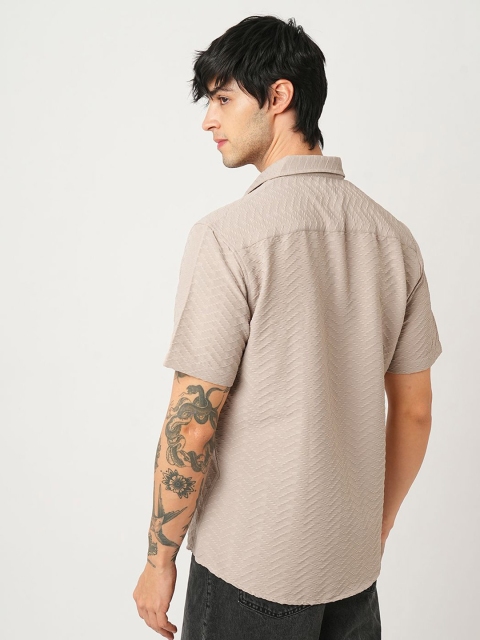VASTRADO Men Classic Cutaway Collar Textured Slim Fit Casual Shirt - Image 5