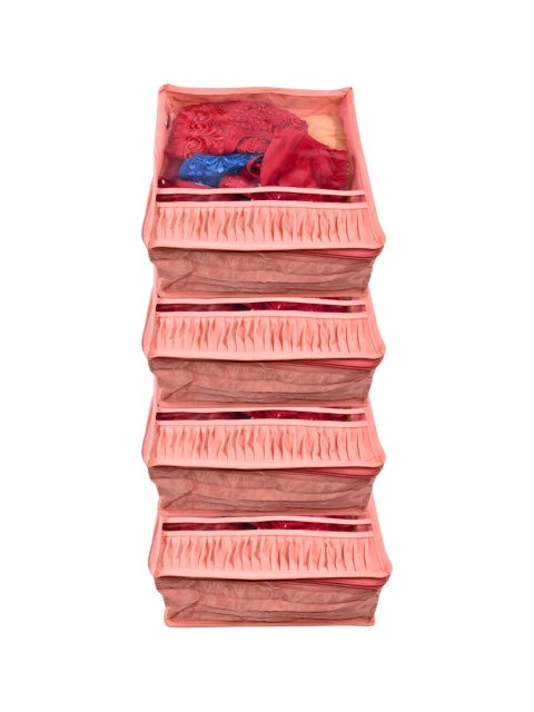 Ajabh Peach-Coloured 4 Pieces Water Resistant Multi-Utility Satin Cloth Organisers