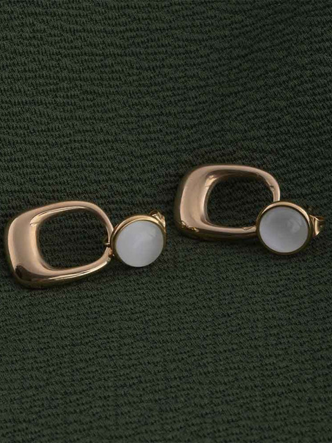 PALMONAS Gold Plated Stainless Steel Pearls Drop Earrings