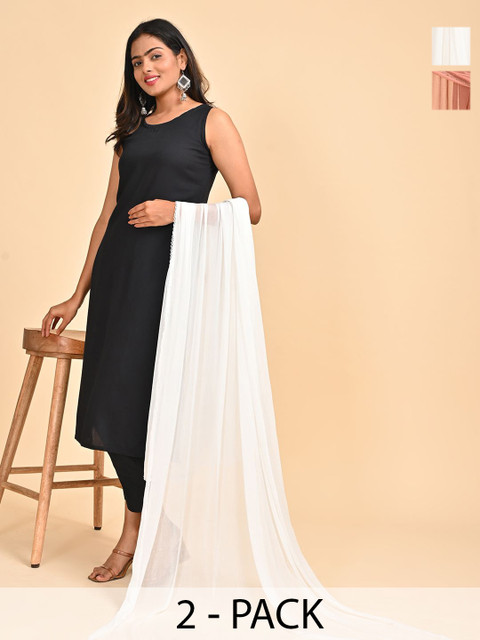 HELLA FASHIONS Pack Of 2 Chiffon Dupattas