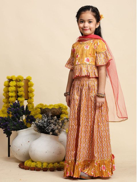 Cutiekins Girls Printed Ready to Wear Lehenga & Blouse With Dupatta - Image 4