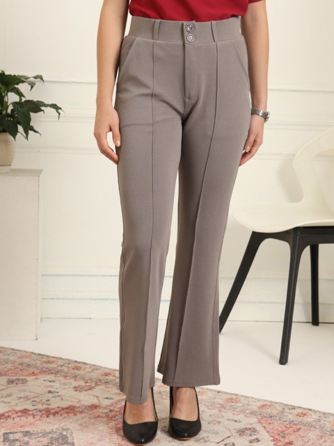 FITHUB Women Regular Fit High-Rise Wrinkle Free Trousers