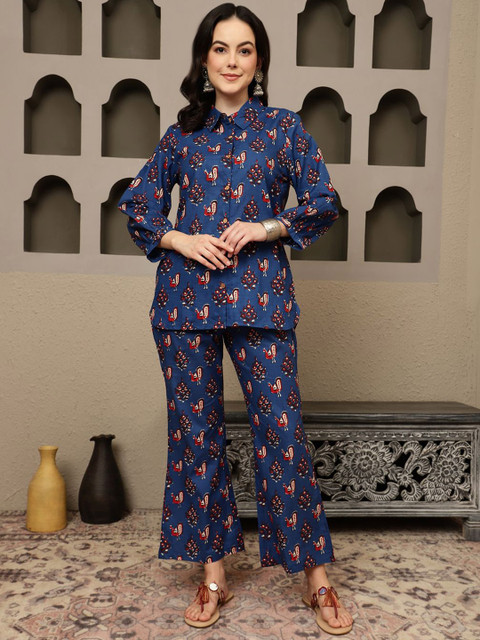 Sangria Printed Pure Cotton Shirt With Trouser