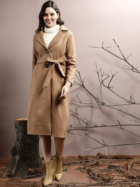 Athena Women Notched Collar Longline Overcoat