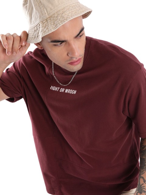 WROGN Men Typography Printed Round Neck Pure Cotton Oversized T-shirt - Image 5