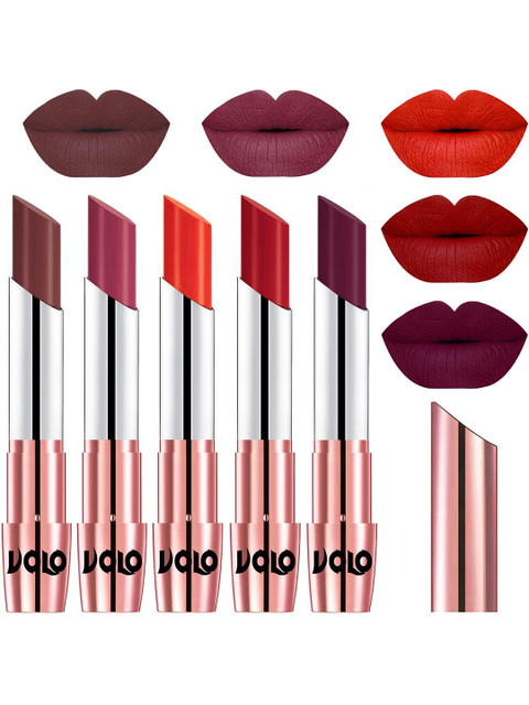 VOLO Set Of 5 Creme Matte Lipsticks -Coffee 34-Rose Pink 38-Coral 39-Tomato Red 40-Wine 47