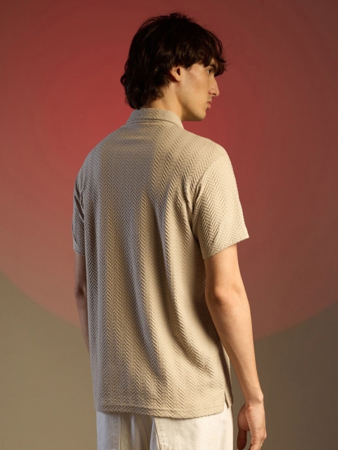 Campus Sutra Men Self Design Polo Collar Cotton T-shirt - Image 4