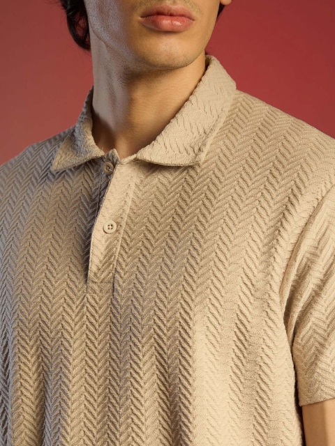 Campus Sutra Men Self Design Polo Collar Cotton T-shirt - Image 2