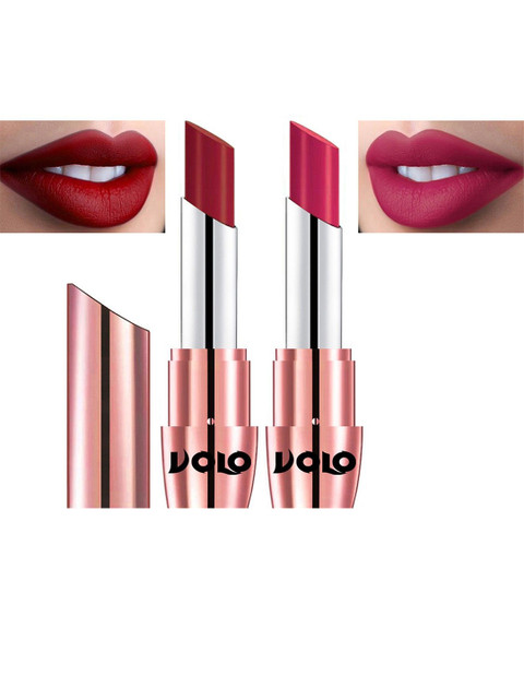 VOLO Set Of 2 Creme Matte Lipstick 3.5g Each - Red 643-Passion Pink 644