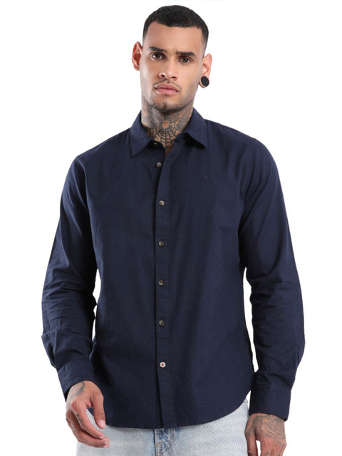 WROGN Men Spread Collar Solid Cotton Linen Casual Shirt - Image 2