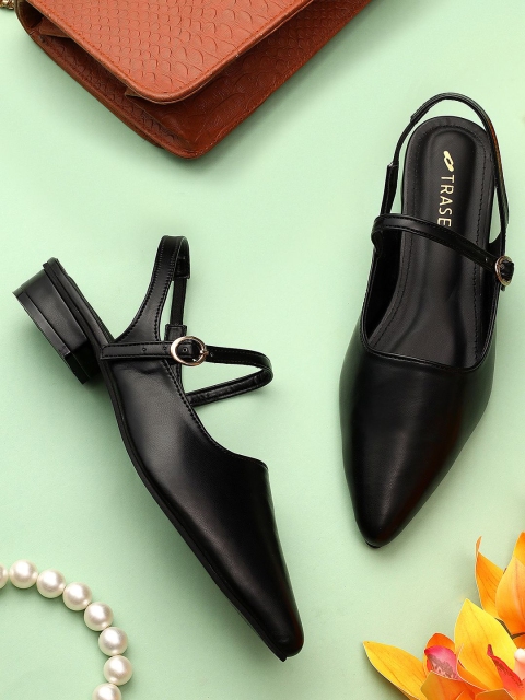 TRASE Embellished PU Block Mules Pumps with Buckles