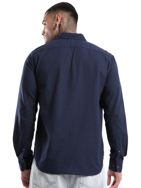 WROGN Men Spread Collar Solid Cotton Linen Casual Shirt - Image 5