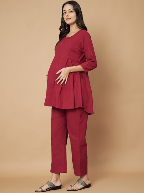 KALINI Keyhole Neck Pure Cotton Maternity Top With Trousers - Image 3