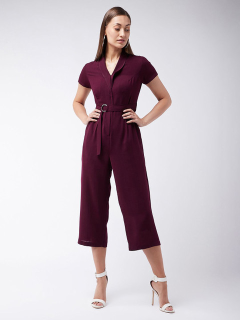 Chemistry Women Shawl Collar Half Sleeve Solid Straight Leg Regular Jumpsuit